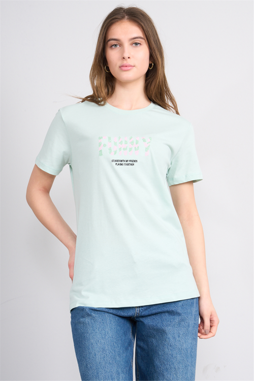 Çetinkaya Fithit 8952 Bayan Bisiklet Yaka Regular Nakışlı T-shirt Çağla