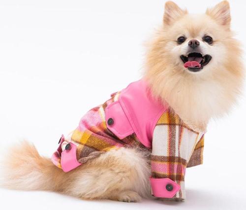 Pembe Plaid e Pelle Kedi Köpek Ceketi Kedi Köpek Kıyafeti Kedi Köpek Elbisesi - 2XL