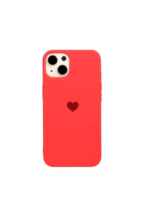 Iphone 15 Kalp Desenli Süet Içi Kadife Silikon Kılıf