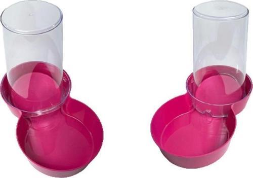 Hazneli Plastik Kedi-Köpek Mama ve Su Kabı 1,5 Lt Yuvarlak Fuşya 2 Adet