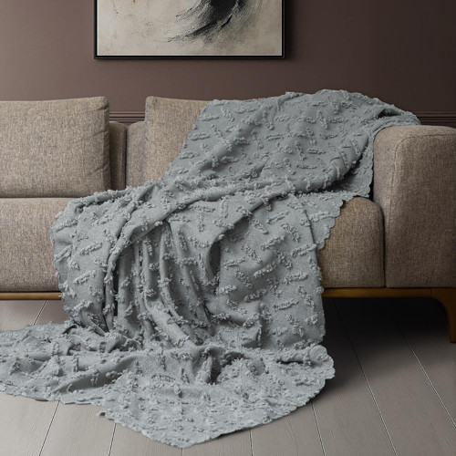 Ponela Koltuk Örtüsü Kaymaz Bohem Punch Kabartmalı 110x175 cm 2 Adet ( Berjer ) Kaymaz, Gri