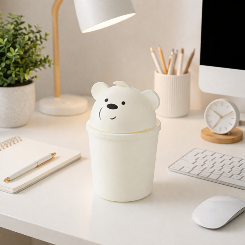 Ayıcık Figürlü Masa Üstü Mini Çöp Kovası Çocuk Odası Ev Ofis Çöp Kutusu 20 cm