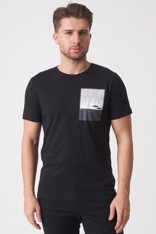 Brasília 3148 Slim Fit Pamuklu Likralı Bisiklet Yaka T-Shirt Siyah
