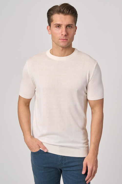 2025-Y 25255 O YAKA BASIC TSHIRT EKRU