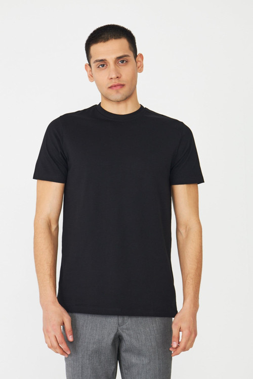 Siyah Basic Bisiklet Yaka Erkek T-Shirt