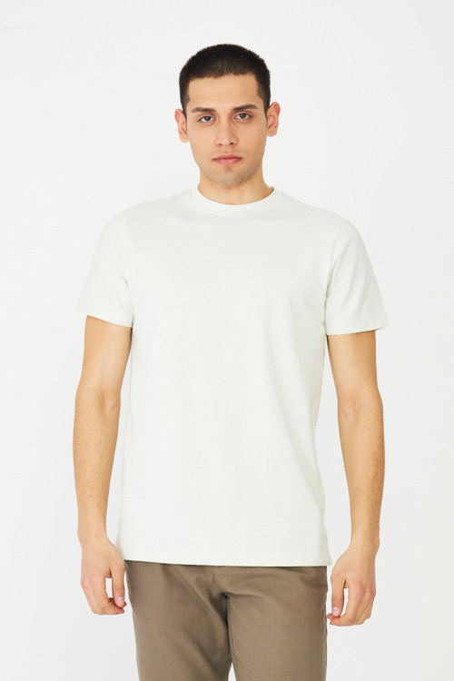 Ekru Basic Bisiklet Yaka Erkek T-Shirt