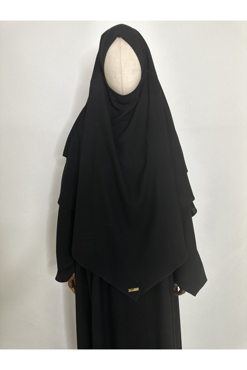 Sufle Hazır Esarp,İki Kat, Medine Ipegi (Hac Ve Umre Icin Uygundur ) Khimar Hijap Siyah