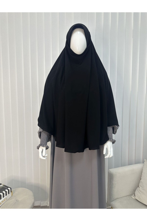 Sultanbaşlı Sufle Medine Ipeği Tek Parça Çarşaf Üst Siyah Renk