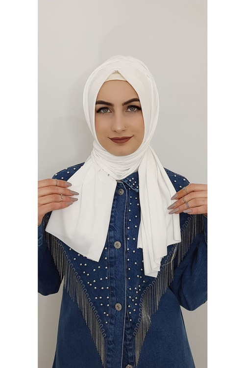 Büzgülü Hazır Şal Ekru Renk