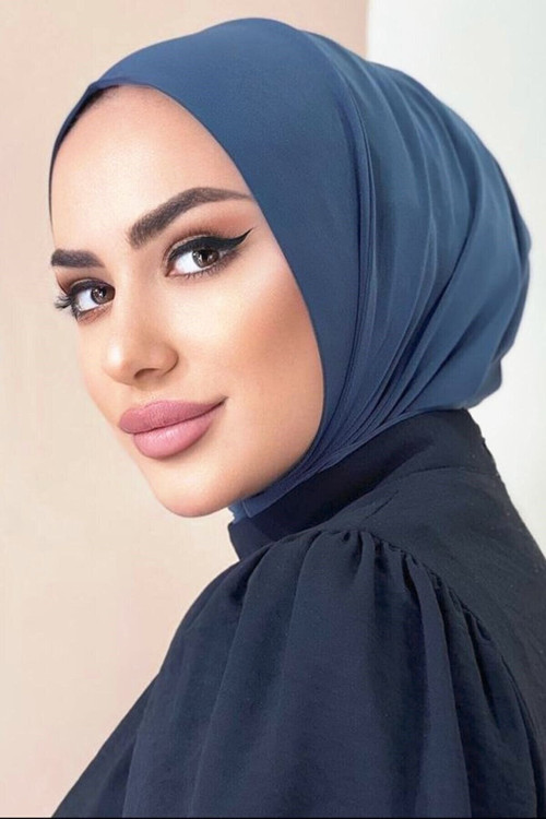 Çıt Çıtlı Üstü Uyumlu Hijab Bone Indigo