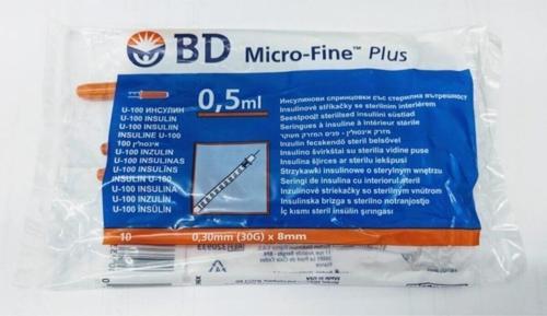 Micro-Fine 0,5 Ml Enjektör 0,5 Cc Steril Insülin Enjektörü 10 Adet