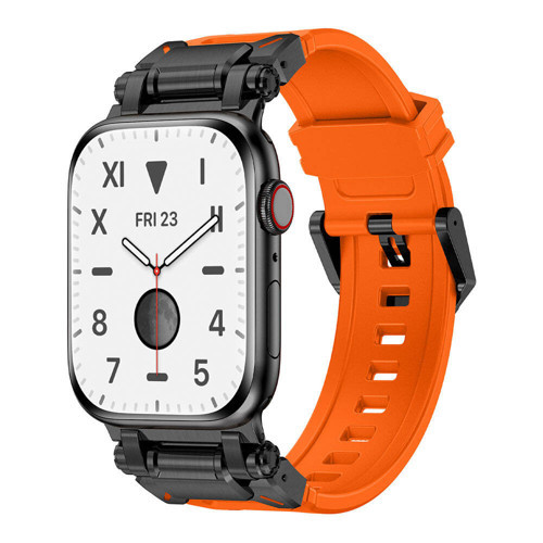 Watch 44mm MKST- KRD-101 Titanyum Metal Başlıklı Silikon Kordon-Siyah-Turuncu