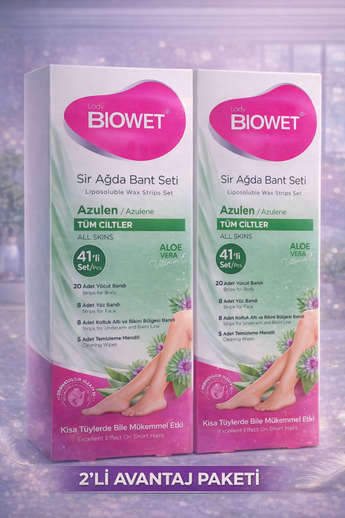 Biowet Sir Ağda Bant Seti Azulen Aloe Vera Tüm Ciltler İçin 41 Parça Kolay Kullanım 2 Paket