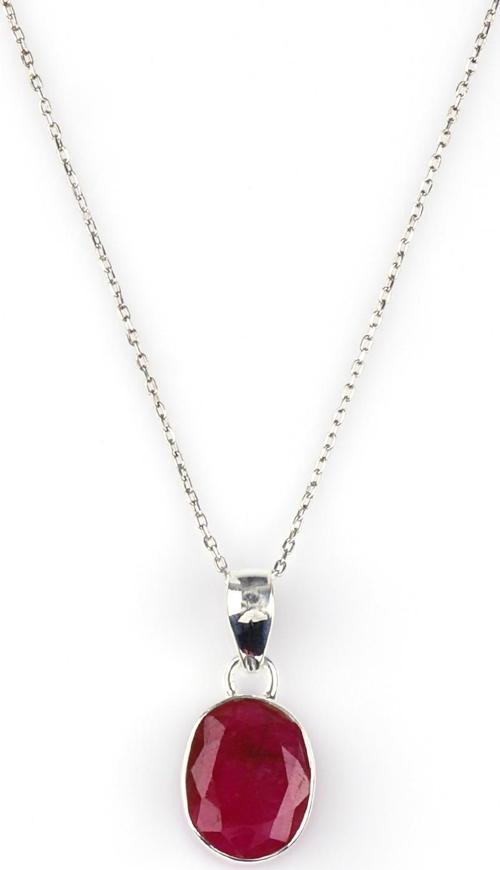 Glass Filled Ruby ( Yakut ) Doğal Taş 925 Ayar Gümüş Kolye