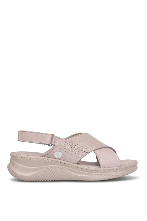D26YS-5320 Kadın Hakiki Deri Dolgu Topuk Sandalet Gri