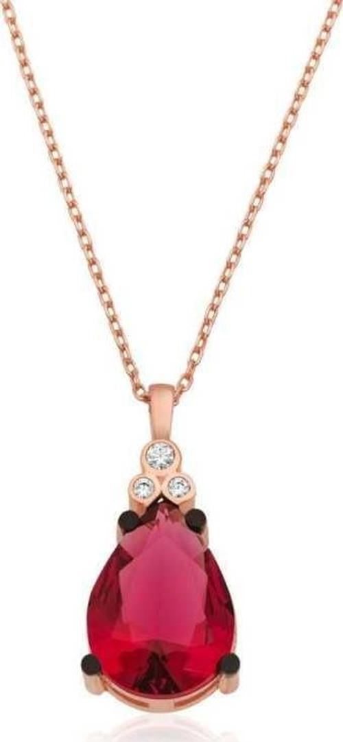 Gümüş Kırmızı Topaz Damla Kolye