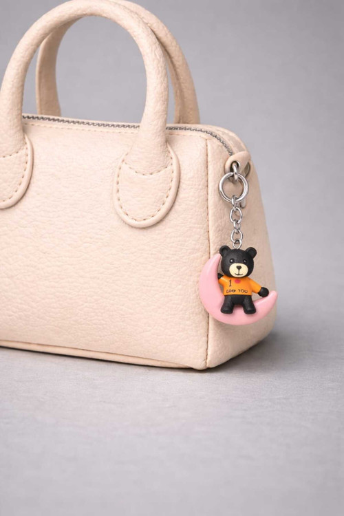 🎀🐻🌙 Sevimli Ayı Metal Zincirli Anahtarlık Charm –Çanta ve Anahtar Aksesuarı