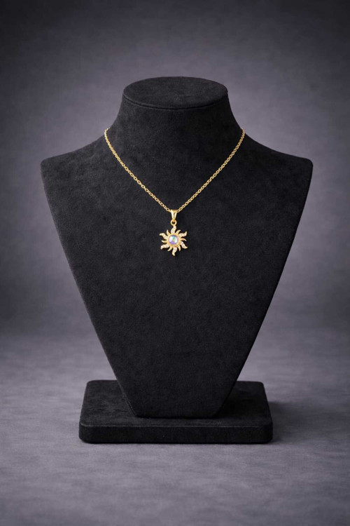 Gold Renk Güneş Figürlü Opal Taşlı Kolye