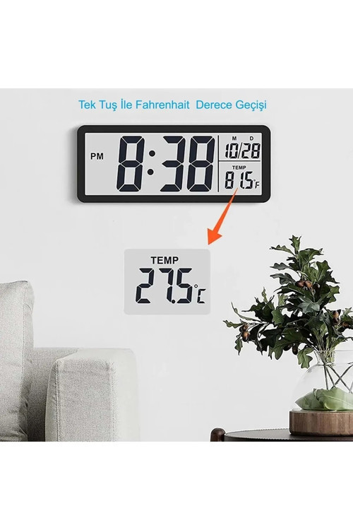 20X8Cm Dijital Duvar Saati Lcd Ekran Usb Pilli Zaman Sıcaklık Tarih Alarm Çok Fonksiyonlu