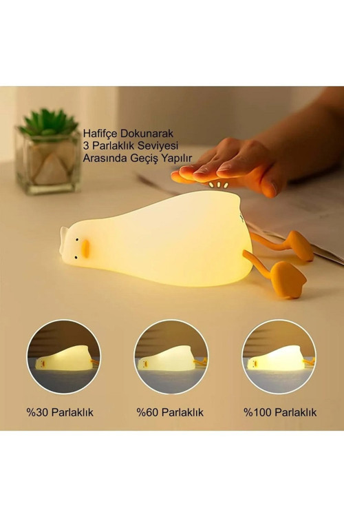 Ördek Gece Lambası Şarjlı Kısılabilir Dekoratif Sevimli Silikon Dokunmatik Led