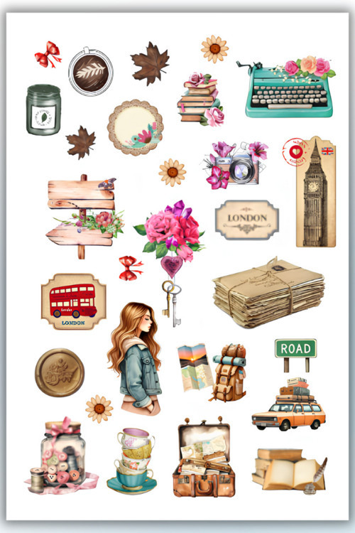 Vintage Temalı  Sticker Planner Ajanda Bullet Journal Için Uygun Set
