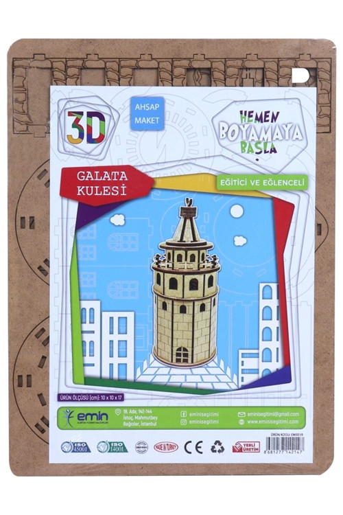 Ahşap Kaliteli Galata Kulesi Maketi Boyanabilir Ahşap Maket