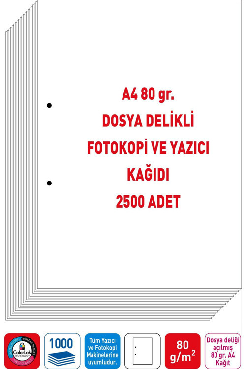 Dosya Delikli A4 Fotokopi Kağıdı 80 Gr. Navigator Marka 2500 Adet (5 Pk. A4)