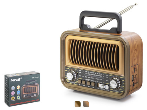 NS7110BT Bluetooth Nostaljik FM Radyo TWS USB TF Taşınabilir Hoparlör - Kahverengi