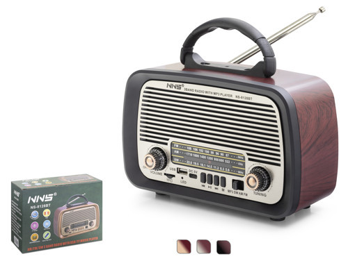 NS8128BT Bluetooth Nostaljik FM Radyo TWS USB TF Taşınabilir Hoparlör - Kahverengi