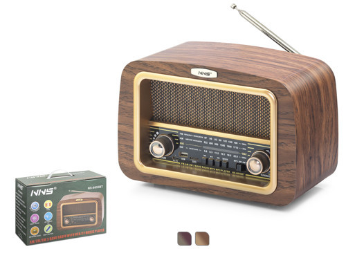 NS6655BT Bluetooth Nostaljik FM Radyo TWS USB TF AUX Hoparlör - Kahverengi
