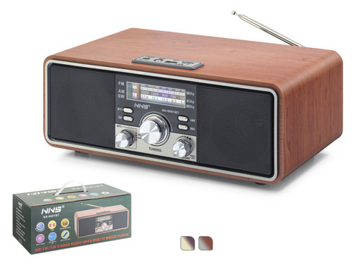 NS6681BT Bluetooth Nostaljik FM Radyo TWS USB TF AUX Hoparlör - Kahverengi