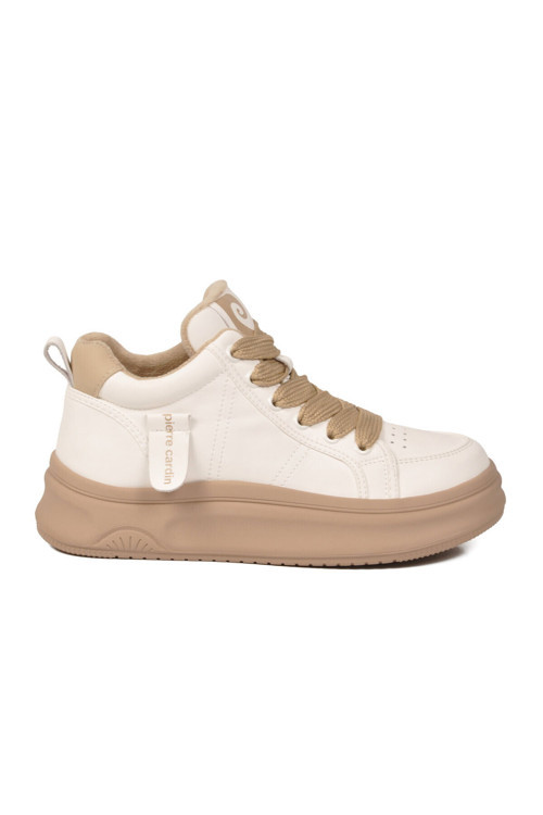 Beyaz Bilek Boy Kaymaz Taban Kadın Bağcıklı Sneaker 11517 G
