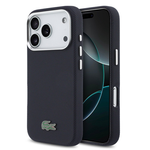 İphone 17 Pro Kılıf Lisanslı M-Safe Uyumlu Pvc Pike Desenli İkonik Timsah Logolu Lacivert