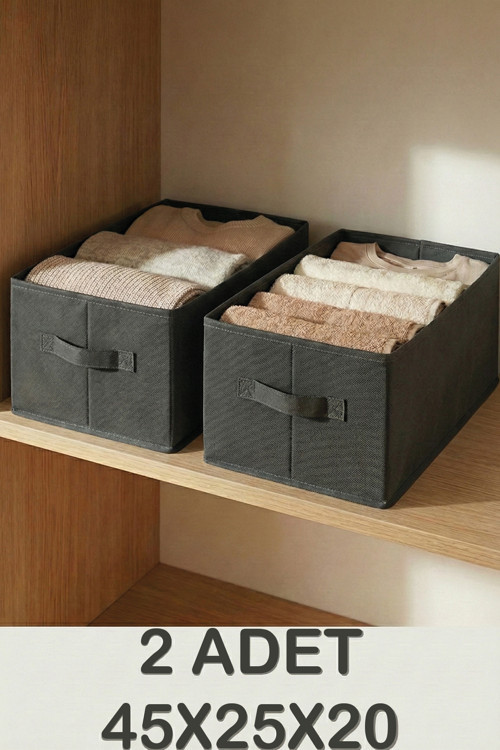 Antrasit 2Li Tela Dolap İçi Düzenleyici Kutu Organizer 45X25X20 Cm Kazak Havlu Saklama Hurcu