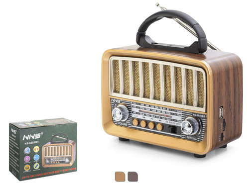 NS6651BT Bluetooth Nostaljik FM Radyo TWS USB TF AUX Taşınabilir Hoparlör - Kahverengi