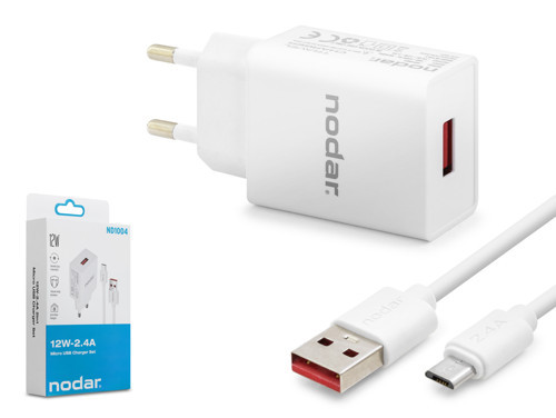 ND1004 Micro USB Hızlı Şarj Seti 12W 2.4A USB Adaptörlü - Beyaz
