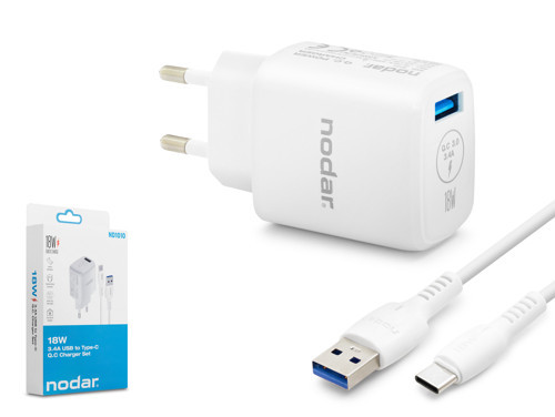 ND1010 Type-C QC 3.0 Hızlı Şarj Seti 18W 3.4A USB Adaptörlü - Beyaz