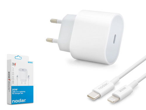 ND1002 Type-C Lightning Hızlı Şarj Seti 20W Type-C Adaptörlü - Beyaz