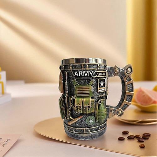 3D Askeri Mühimmat Tasarımlı Kupa Paslanmaz Çelik İç Hazneli Kulplu Dekoratif Bardak 400 ml