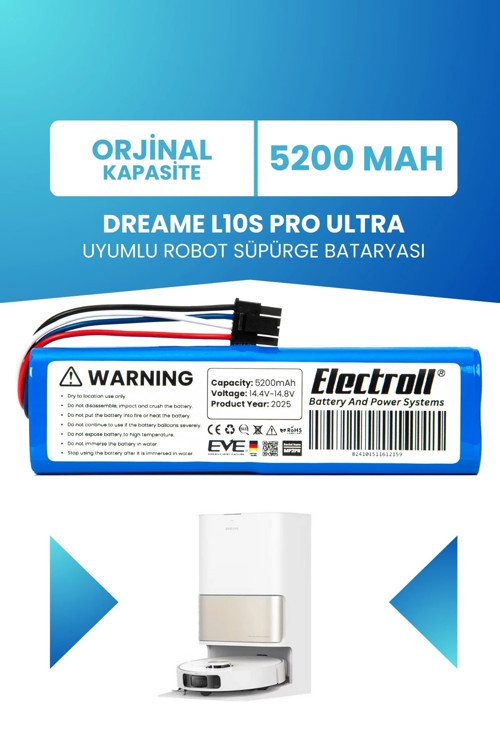 Dreame L10s Pro Ultra Uyumlu Batarya 5200mah Robot Süpürge Bataryası (DREL10SPU)