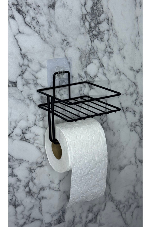 Raflı Magic Yapışkan Askılı Wc Kağıtlık,Yedekli Tuvalet Kağıtlığı Siyah