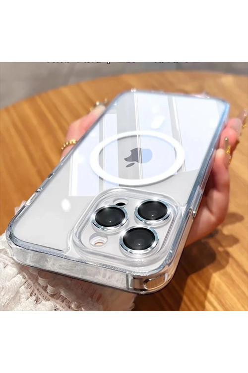 İphone 15 Pro Uyumlu Sararmaz Sert Şeffaf Magsafe Özellikli Kılıf