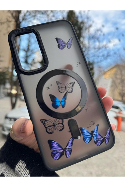Samsung Galaxy A16 Uyumlu Mat Magsafe Özellikli Kelbek Desenli Hassas Metal Buton Kılıf