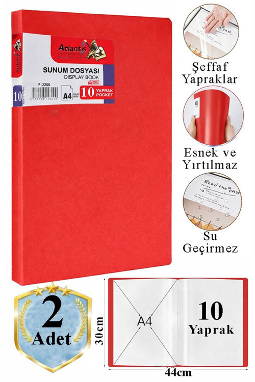 Kırmızı Sunum Dosyası 10 lu 2 Adet Poşet Dosyalı Katalog Dosyası 10 Poşetli Kendinden Dosya Plastik Kapaklı
