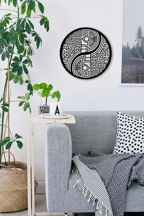 ying Yang Metal Tablo - Dekoratif Metal Duvar Panosu - 49X49 Cm