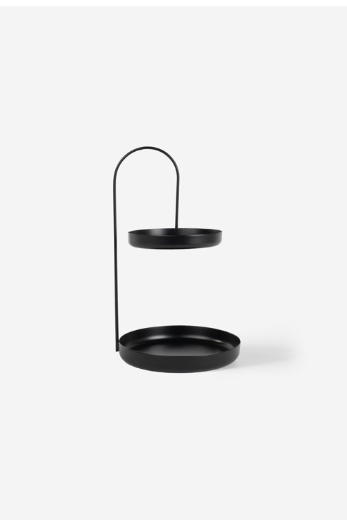 yuvarlak Tabanlı Siyah Metal Organizer - Iki Katlı Takı, Makyaj Standı - Misbon