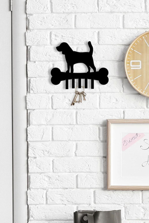 köpek Figürlü Metal Anahtar Askısı - Duvar Anahtarlık Ve Çanta Asacağı 20X15 Cm