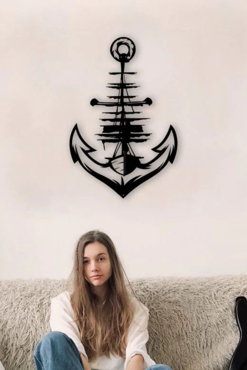 metal Deniz Çapası - Deniz Severler Için Metal Poster - Duvar Dekor - 49X69 Cm