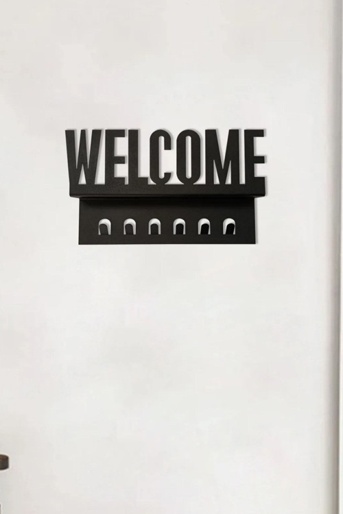 welcome Metal Anahtar Askısı - Duvar Askısı Ve Raf Çanta Ceket Asacağı 17X27 Cm