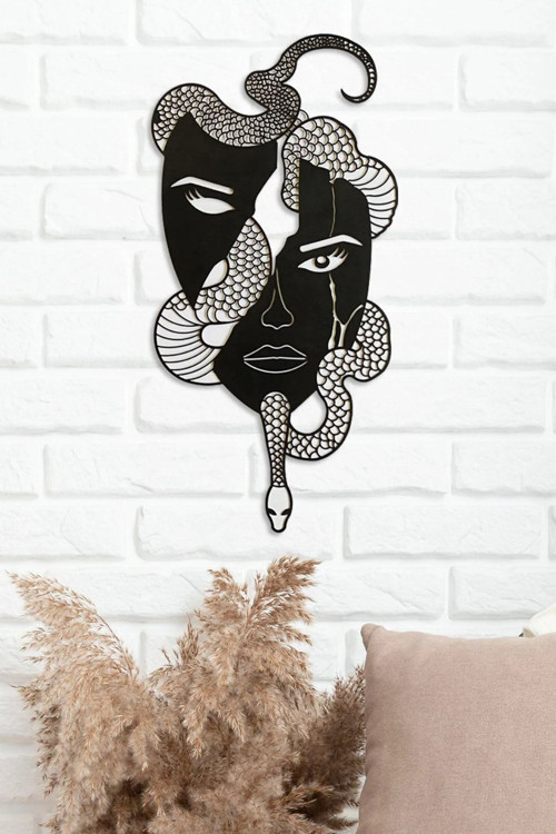 medusa Figürlü Metal Duvar Dekoru - Modern Ev Ve Ofis Duvar Panosu - 33X65 Cm